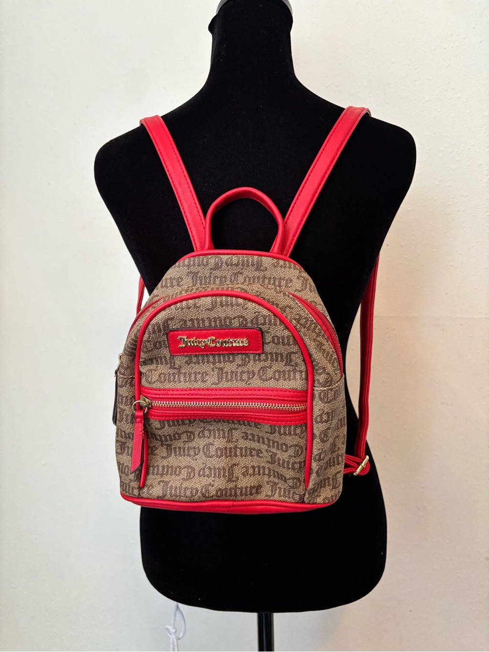 Juicy Couture Brown Logo Mini Backpack with Red Trim